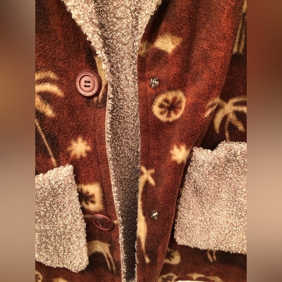 Safari Animal Fleece Teddy Bear Sherpa Jacket Brown Giraffe Elephant Size Large - Picture 8 of 16